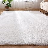 Leesentec Alfombra Dormitorio Alfombras Salon Grandes de Vinilo para Dormitorio Alfombras Antideslizante y Esponjosa para Sala de Estar Alfombras Peludas Grande (Blanco, 160_x_200_cm)
