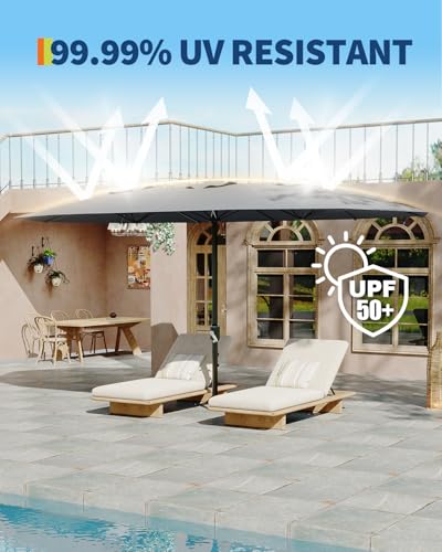 13FT umbrella outdoor patio,Double-Sided Rectangle Umbrella Oversized Shade for 2-6 People, Fade Resistant Canopy for Deck Pool Garden Backyard(Grey, 13FT)