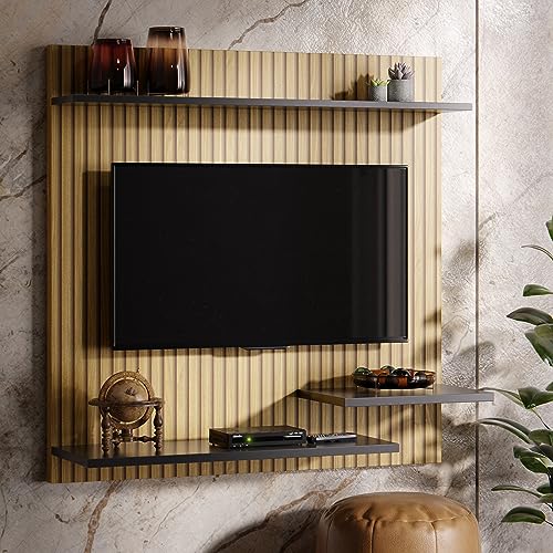 Painel Suporte Para TV 32 Polegadas Smart Plus Nichhos Modelo MADRID (Ripado/Preto)