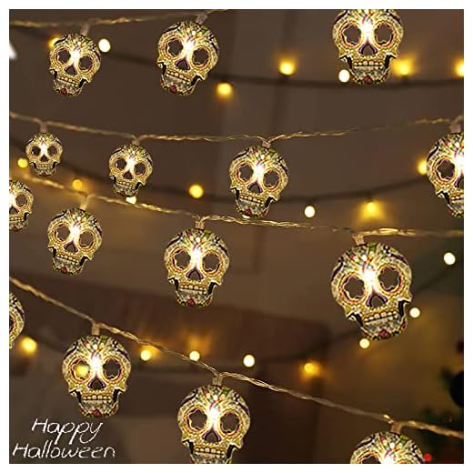 Halloween String Lights, 2 Packs Skull String Lights 30 LED Skull Lights 15ft Halloween Decoration Lights Battery/USB Powered Optional 2 Modes Halloween Lights Indoor Outdoor for Home Yard Patio
