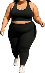 Conjunto Plus Size Academia Fitness Feminino Calça Legging Plus Size Suplex e Top Cropped Sem Bojo