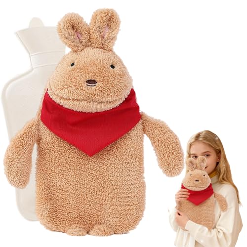 Rppiup Wärmflasche Kinder, 1L Wärmflasche Kuscheltier, Wärmflasches mit Bezug Flauschig, Cartoon Heißwasserflasche für Kinder, Plüsch...