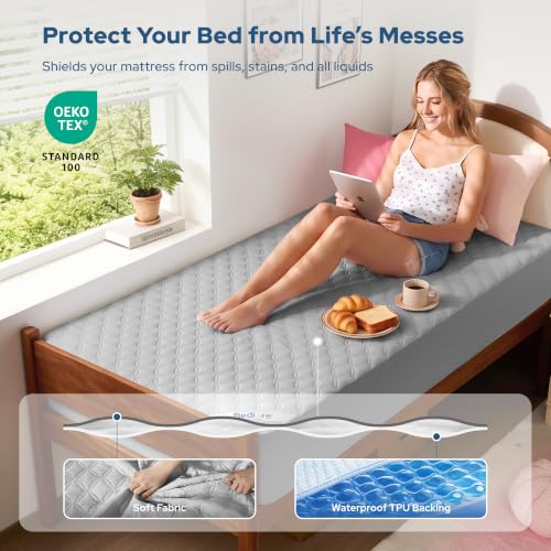 Image of BEDLORE 2 Pack Waterproof Mattress Protector,Twin XL Size Pad Noiseless with Deep Pocket Fitted for 6 inch-15 inch,Breathable Dirt-Proof Single Bed Mattress Cover Washable for Bedroom,Dorm Room(Light Gray)