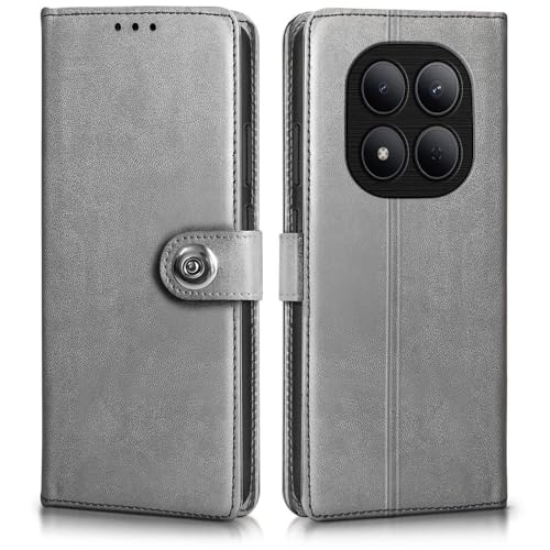 Image of WOW IMAGINE Shock Proof Flip Cover Back Case for Mi Redmi Note 15 5G 2025 | Poco M8 5G (Magnetic Button Flip Case | Wallet Pockets & Stand | Leather Finish | Stone Grey)