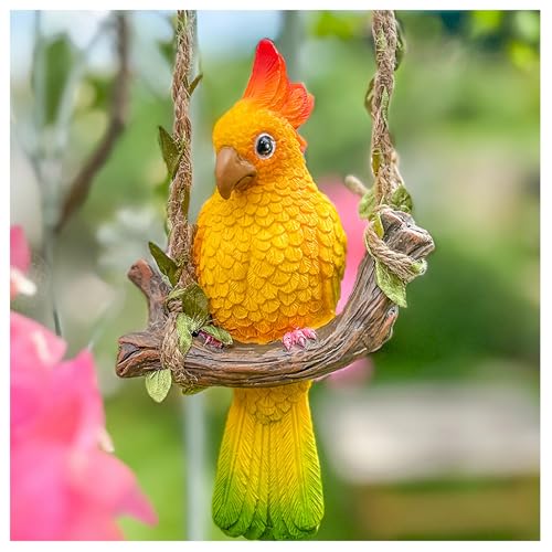 taobosec Statue, Perroquet Figurine Jardin Décoration Suspendu Résine Ornement de Jardin Animaux Figurines Arbre Art Oiseaux Decoratifs Décoration Cadeau...