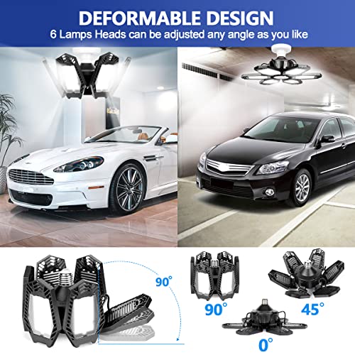 2 Pack Led Garage Lights, Deformable Led Garage Ceiling Light 160W 16000Lm 6500K Shop Lights Bulbs With 6 Adjustable Panels For Garage Workshop Basement Support E26/E27 Screw Socket #TOP1