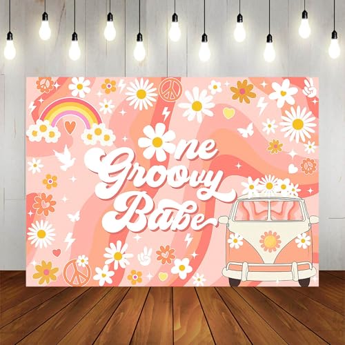 One Groovy Babe Fondo 240x180cm Retro Fiesta 1er Cumpleaños miniatura 5