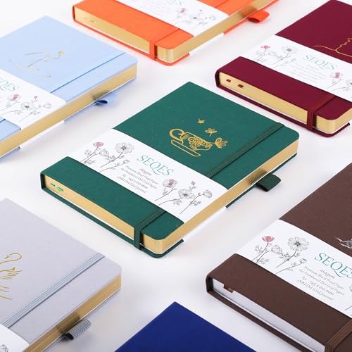 SeQeS Caderno pontilhado com marcadores - Caderno A5 com número de páginas, papel à prova de sangram