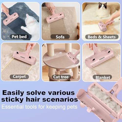 Image of ACE2ACE Pet Hair Remover Roller, Reusable Animal Hair Removal Brush for Dogs and Cats, Self Clean Pet Fur from Carpet, Furniture, Rugs, Laundry, Clothes and Bedding, Sofa, Pink