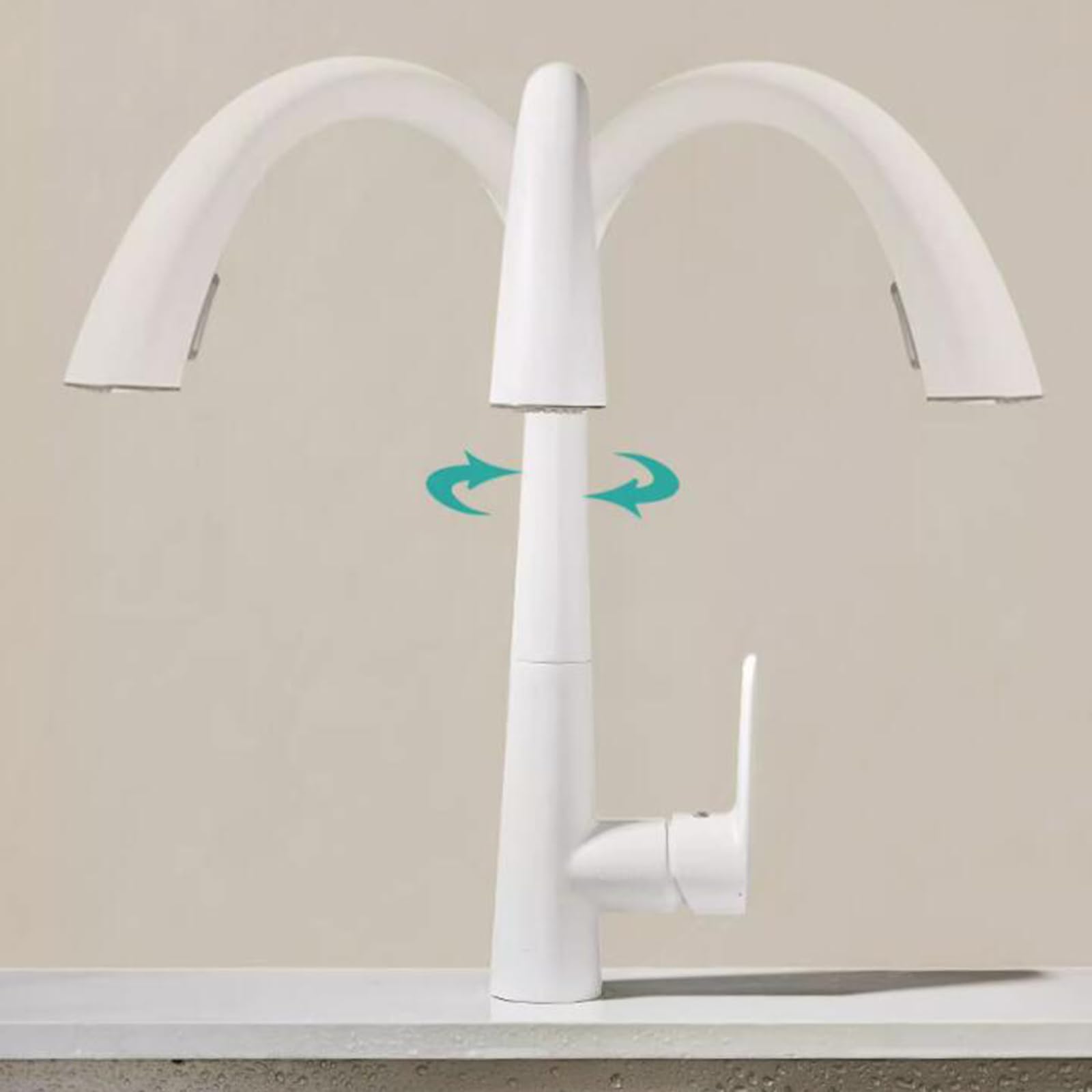 Grifo De Cocina Extraible Con Ducha, Grifo De Cocina Extensible Giratorio A 360°, Latón, Acabado Pulido, Color Blanco