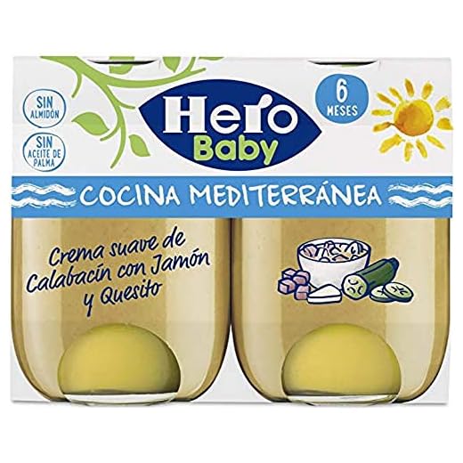 Hero Baby Cocina Mediterránea Crema Calabacin con Jamón y Queso - Paquete de 2 x 190 gr - Total: 380 gr