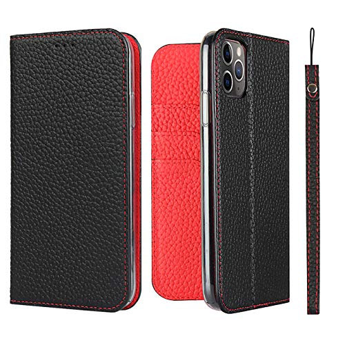 Étui portefeuille pour iPhone 11 Pro Max magnétique anti-RFID en cuir noir