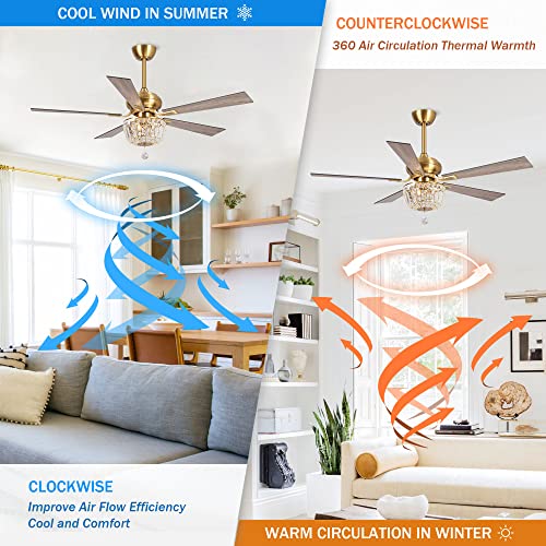 Parrot-Uncle-Ceiling-Fans-with-Lights-and-Remote-52-Inch-Gold-Ceiling-Fan-for-Bedroom-Living-Room-with-LED-Crystal-Chandelier-Outdoor-Ceiling-Fan-with-Light-Reversible-Ventilador-de-Techo-con-Luz