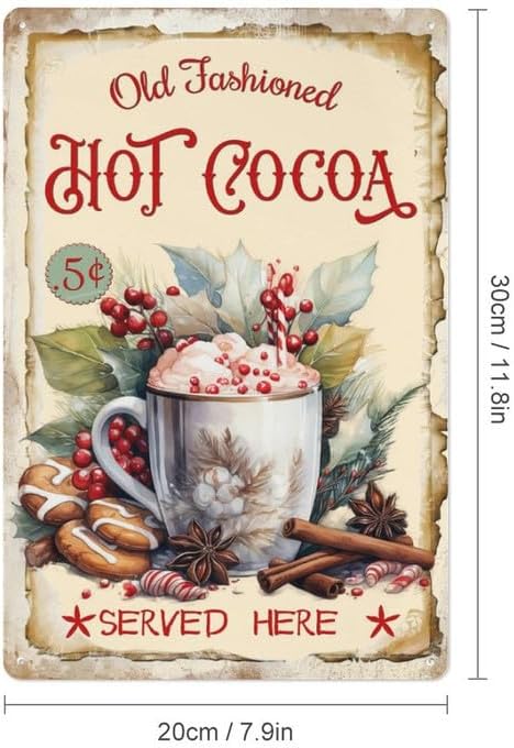 Miniatura 2 de Placa de metal con diseño de cacao caliente de estilo antiguo, servidos aquí, vintage, Navidad, para el hogar, bar, cafetería, cafetería, cocina, 8