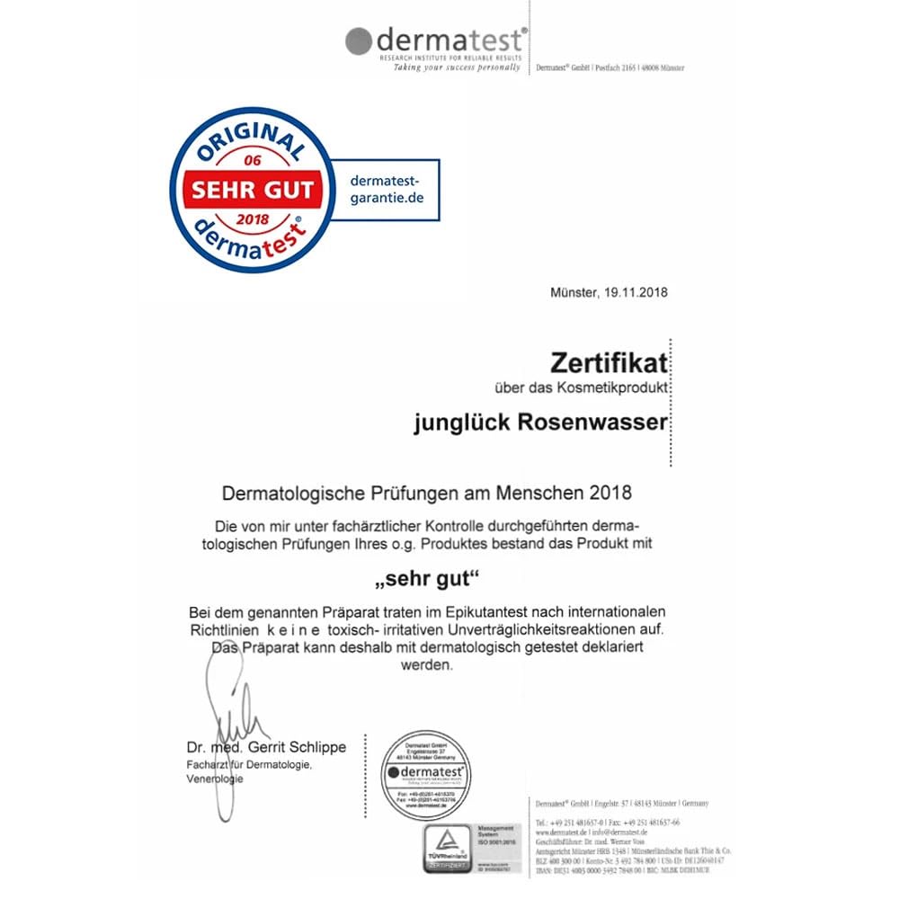 JUNGLÜCK 100% BIO Rosenwasser Spray 250ml - Vegan | 100% Rein Natürliches Gesichtswasser schenkt erfrischenden Duft und klärt porentief | Gesichtsreinigung ohne Alkohol für Gesicht, Körper und Haare