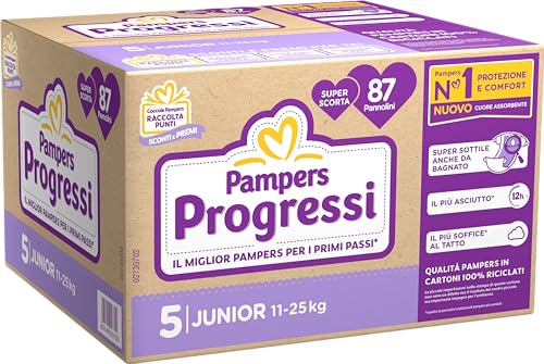Pampers Progressi ha una tecnologia unica e super assorbente che permette al tuo bambino la piena libertà di movimento perché il pannolino resta sottile anche dopo tanta pipì, evitando fastidiosi sfregamenti