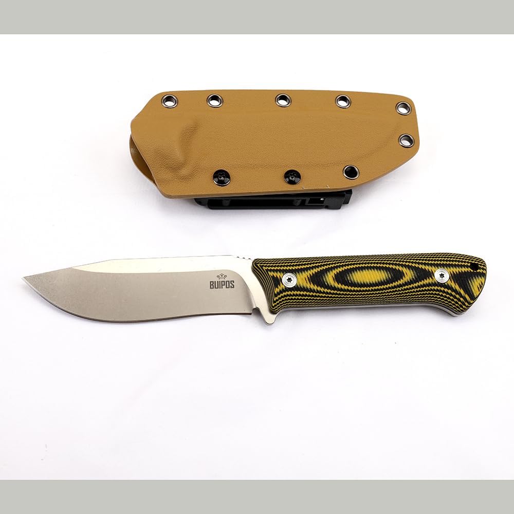 BUIPOS BD06 Fixed Blade Knife DC53 Stone Wash Steel Blade Two-color G10 Handle Full Edge Knife for Outdoor Camping Trekking Hunting Fishing (White Black) (Yellow handle and white blade)