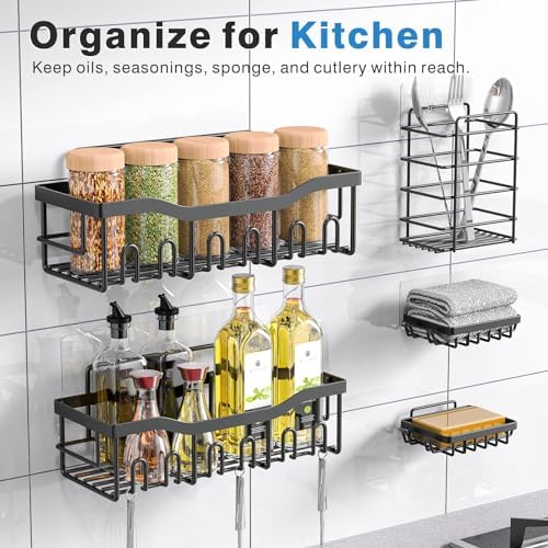 EUDELE Adhesive Shower Caddy, 5 Pack Rustproof Stainless Steel Bath Organizers With Large Capacity, No Drilling Shelves for Bathroom Storage & Home Decor - 5