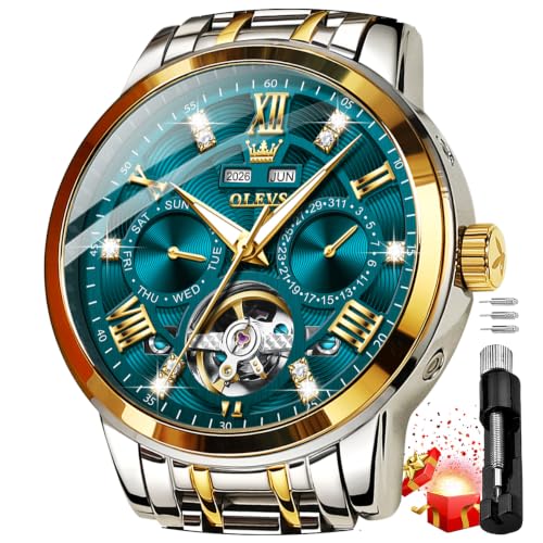 Image of OLEVS Mens Automatic Mechanical Watch Skeleton Tourbillon Luxury Dress Stainless Steel Wrist Watch