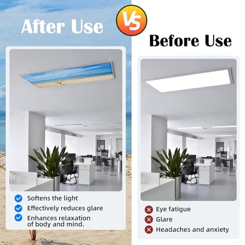 Image of ANGSYLTH 8 Pcs Fluorescent Light Covers - 4 x 2 Feet Covers for Ceiling Lights, 8 x 10 Magnetic Light Filters for Classroom, Office, Hospitals (Summer - Beach)
