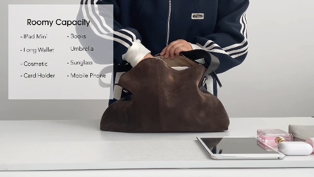 Cartera bandolera de cuero gamuzado para mujer miniatura 7