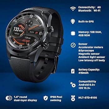 TicWatch Pro 4G LTE Cellular Smartwatch GPS NFC Wear OS by Google Android  Health and Fitness Tracker with Calls Notifications Music Swim Sleep  Tracking Heart Rate Monitor (Pro 4G-AU): Smartwatches: Amazon.com.au