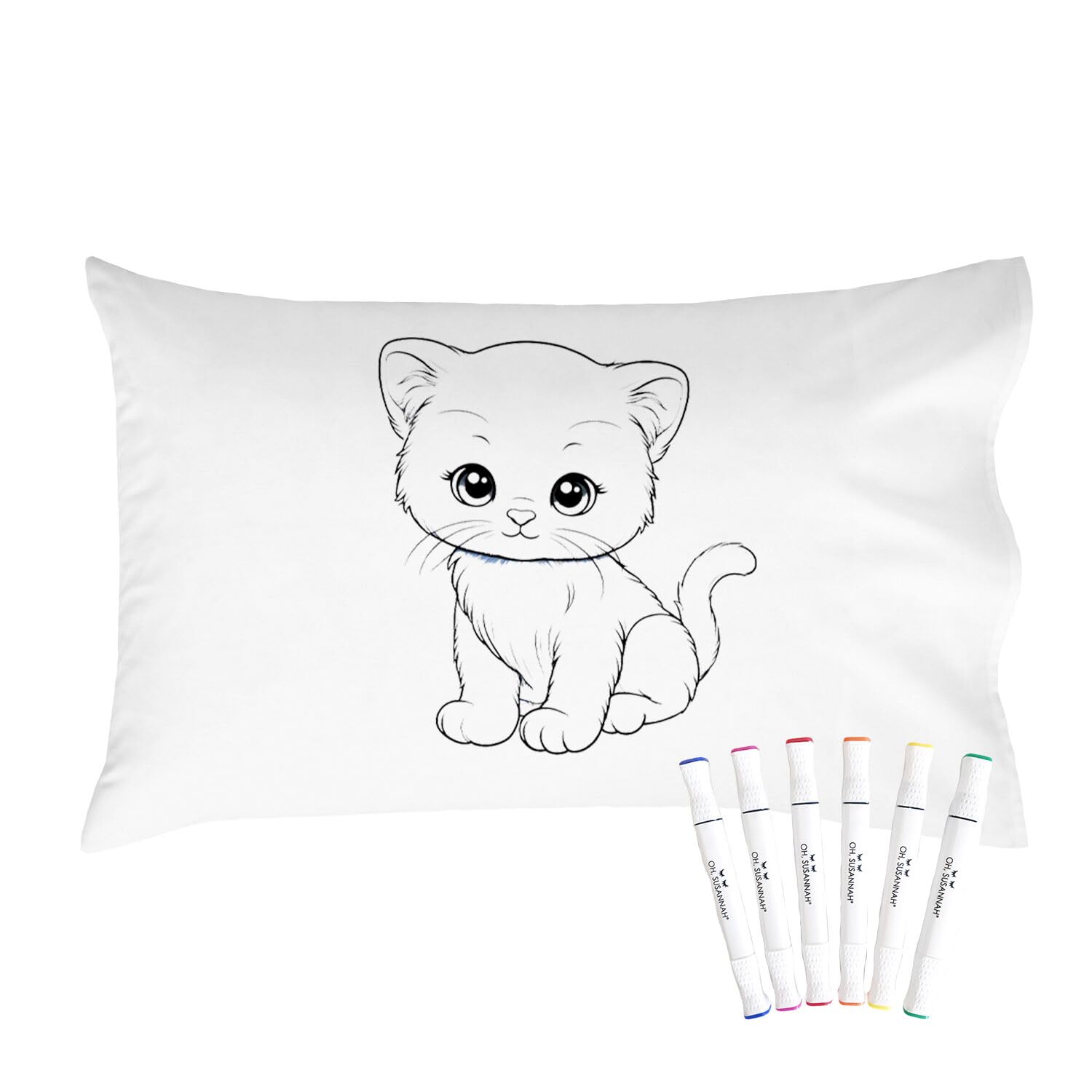 Oh Susannah Cute Kitten (20 by 30 Standard) Coloring Pillow Cover with Permanent Fabric Markers -Color me, Doodle Pillow, Kids Pillow