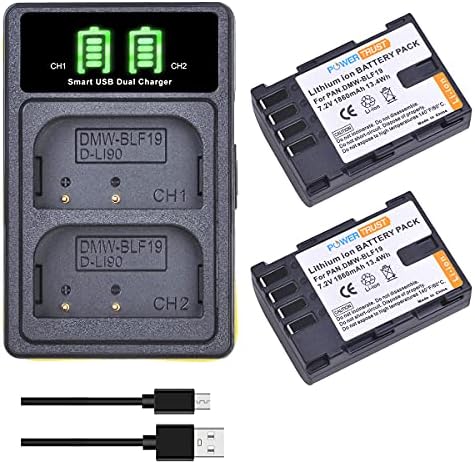 PowerTrust 2x BLF19E BLF19GK DMW-BLF19 Battery and Charger for Panasonic Lumix DC-GH5S DC-GH5 DMC-GH4 DMC-GH3