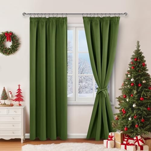 JIUZHEN Curtains with Ruffle Tape, Blackout Curtains, Opaque Curtains, Living Room Curtains, Bedroom, Thermal Curtain