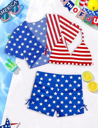 Girl Swimsuits for Girls 9-16y Bathing Suit Cute 3 Piece Padded Bikini with Shorts3