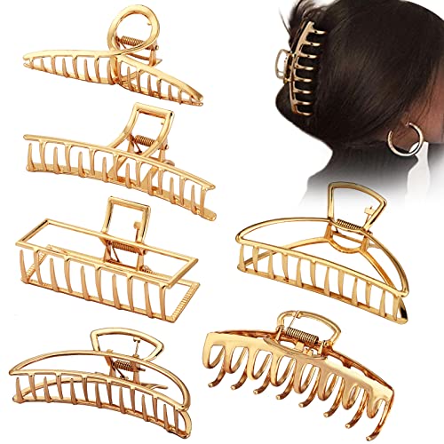 6 Pack Large Metal Hair Claw Clips - 4 Inch Nonslip Big gold Hair clips for Thick Hair, Butterfly Hair Clips, Big Jaw Clips for Hair, Non-Slip Claw Hair Clips for Women and Girls Fashion Hair Accessories (Set 2)