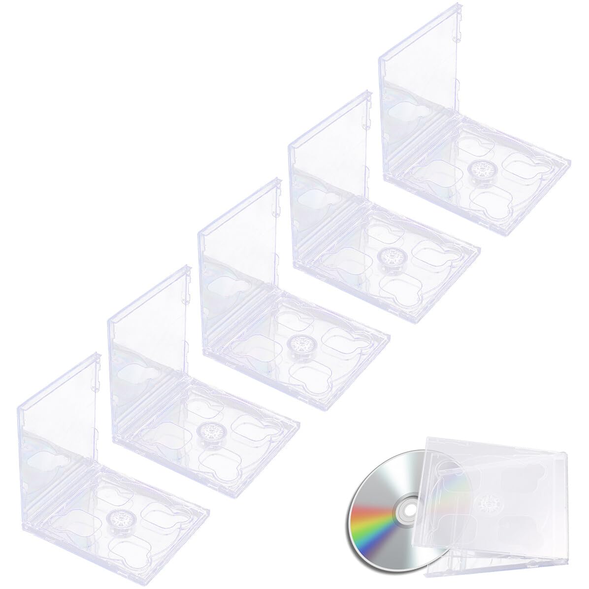 5 pièces Lot de Boîtiers CD Doubles Transparents avec Plateau Clair Assemblé Étui Standard Résistant pour Rangement Sécurisé de Disques CD et Dvd