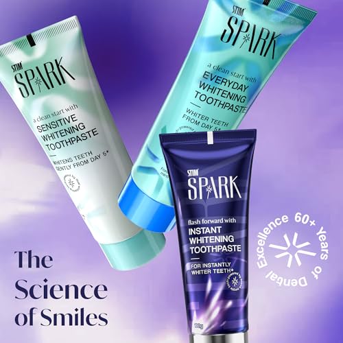 Image of STIM Spark Instant Whitening Toothpaste | Instantly Whiter Looking Teeth | Whitening Toothpaste for Yellow Teeth | Enamel-Safe Colour Correcting Purple Tech | Oral Beauty Toothpaste