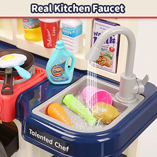Cute Stone Kids Kitchen Playset With Real Sounds & Lights, Pretend Play Food Toys, Play Sink, Cooking Stove With Steam, Toddler Gift For Boys And Grlis (Blue) #TOP3
