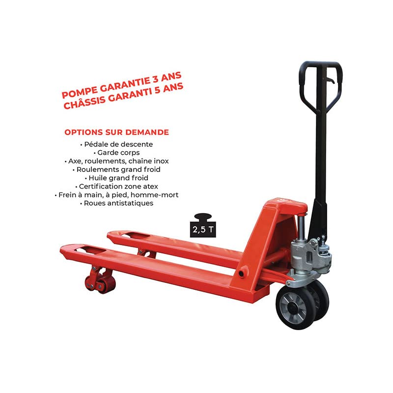 Transpalette manuel AC25QL/CBV levée rapide premium 2.5T roues caoutchouc et boggies polyuréthane Stockman