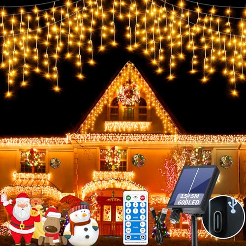 RJEDL Solar Eisregen Lichterkette Außen, 15+5M 600LED...