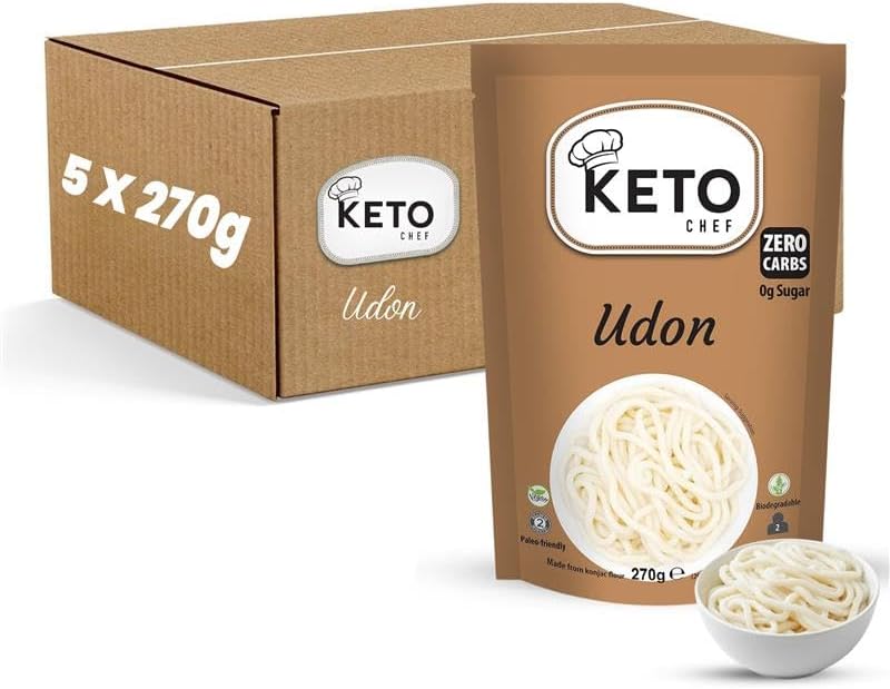 Thick Instant Udon Shirataki Noodles (Pack of 5 x 270g) | Konjac Vegan Noodles | Zero Fat | Zero Sugar | Low Carb | Low Calorie | Ready to Eat