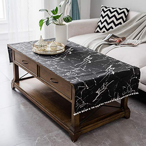 YongXinMY Housse de table basse avec poches à pompons – Nappe rectangulaire rustique en coton et...