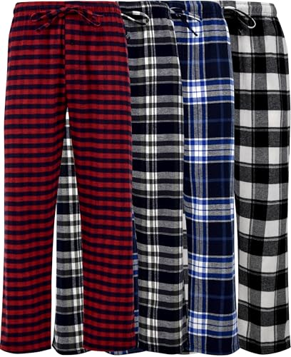 Andrew Scott Men's 4 Pack Cotton Flannel Pajama Sleep Pant | Drawstring Lounge Pants