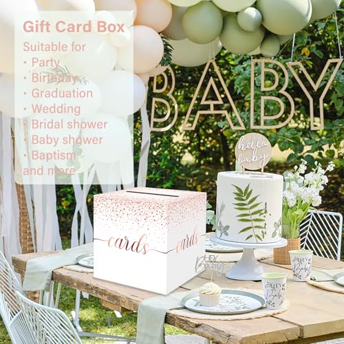 Image of 1 Pack White and Rose Gold Card Box for Party, 8.7 inch White Gift Card Box Money Box for Birthday, Wedding, Baby Shower, Retirement, Anniversary, Bridal Shower, Raffle Ticket
