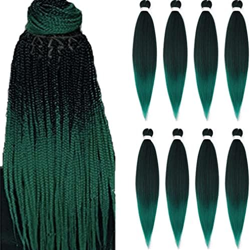 Pre stretched Braiding Hair 30 Inch 8 Packs Professional Hair Extensions Synthetic Braid Hair Crochet Braids Soft Yaki Texture Hot Water Setting(30",mixed black & green)