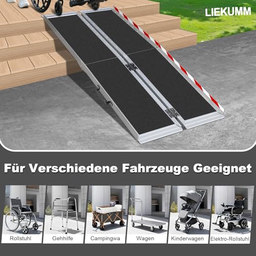 LIEKUMM Rollstuhlrampe 182,5 cm, 300 kg Tragkraft Aluminium Auffahrrampe rutschfest, Rollstuhlrampe für Treppen, Tragbare Rampe für Rollstuhl, Türschwellen, Zuhause