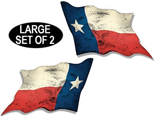 GHaynes Distributing 2 Pack: Large Waving Vintage Texas Flag Forward & Reverse Sticker Decal ICS (Mirror Old Look tx Distressed) 7 x 11 inch (x 2 Stickers)