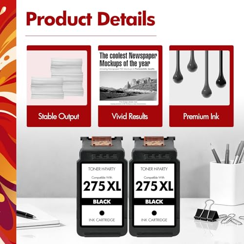 Image of 275 275XL PG-275XL TR4720 TS3722 Black Ink Cartridges for Canon Printers | Replacement for Cannon PG-275 PG275 PG 275 XL PIXMA TR4700 TS3722 TS3700 TR4722 TS3522 TS3720 TS3500 TS3520 (2 Pack, Black*2)