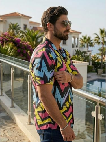 Image of BROWN CULTURE Men's Cotton Blend Abstract Print Shirt with Spread Collared Half Sleeves Standard Length and Button Down Closure Type | Shirt for Man