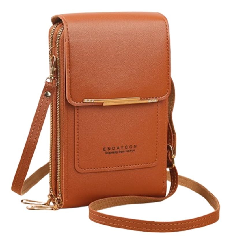 Bolsa De Couro Ombro Feminina Tocar Touch Cellular Multiuso (Marrom, médio)