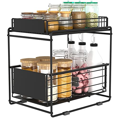 C&Ahome 2-Tie Pull Out Cabinet Organizer, Kitchen Cabinet Organizer With Sliding Storage Drawer, Stackable Under Sink, Pull Out Organizer Shelf, Sliding Basket Organizer Drawer For Kitchen, Bathroom #TOP20