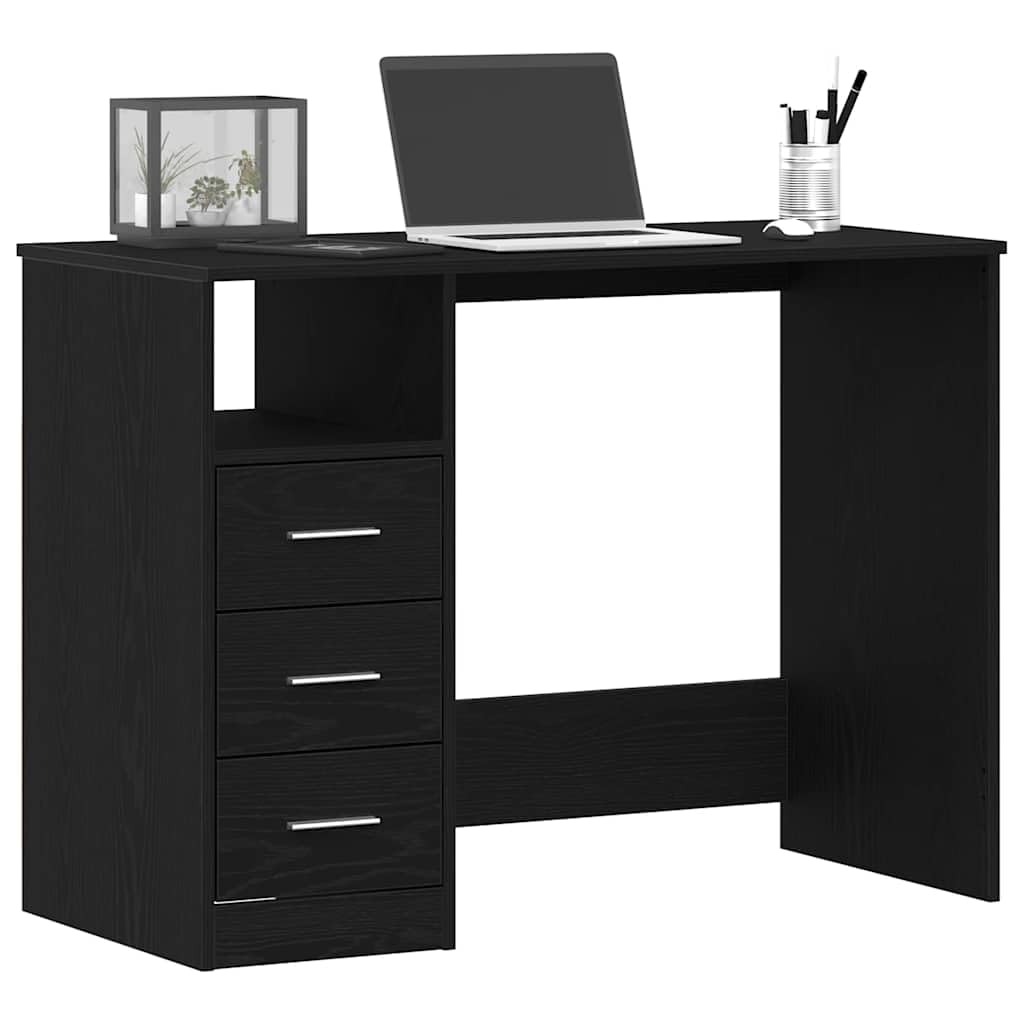 Scrivania con cassetti 102 x 50 x 76 cm legno lavorato colore rovere nero