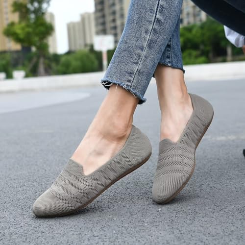 Image of poemlady Women's Ballet Flat Shoes Dress Shoes Knit Round Toe Slip On Ballerina Walking Flats Shoes for Woman Low Wedge Casual