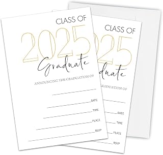 Graduation Party Invitation Cards With 20 Envelopes - Minimal Class Of 2025 Graduation Party Announcement Invites For High School, College, University Celebration Party Favor & Supplies - A06